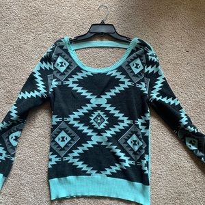 Women’s Tiffany blue Aztec print sweater